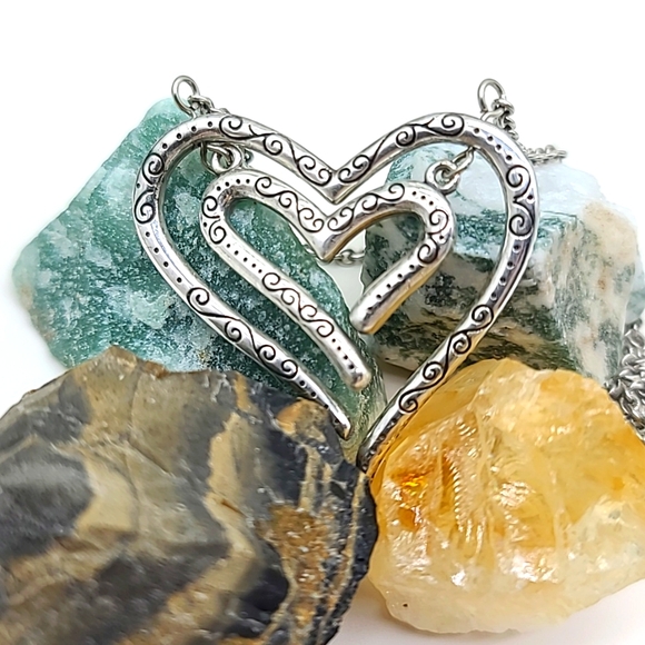Brighton "LOVE STRUCK" Modern Openwork Double Heart Pendant w Inset Crystals π€ - Picture 9 of 10